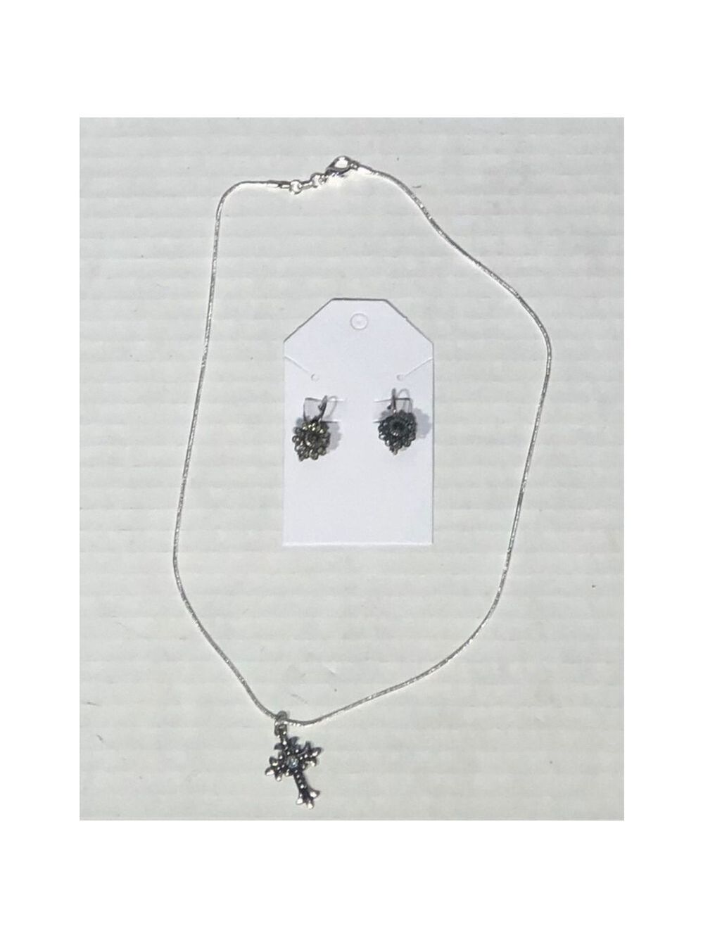 Vintage Cross Pendant Necklace and Earrings Jewelry Set
